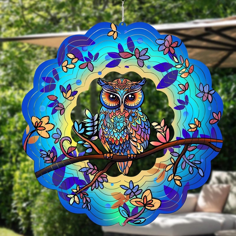 GOTOME Owl Wind Spinners Outdoor - Birthday Gifts for Women Mom Grandma,12inch Metal Hanging Wind Sculptures for Outside Decor, Christmas Ornament Presents for Yard Garden Decoration - Image 1